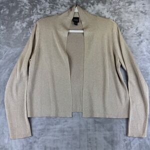 Eileen Fisher Cardigan Womens Medium Gold Metallic Open Front Italian Yarn(1412)